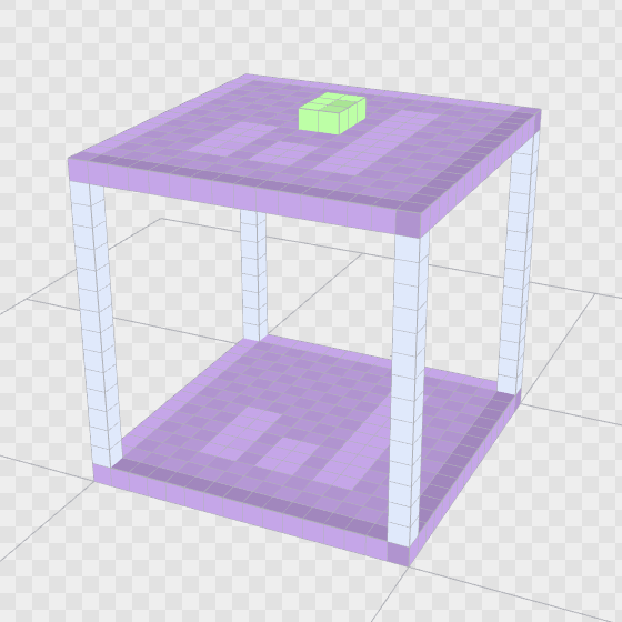 Blocco verde nel punto centrale in alto, orientato verso l'alto