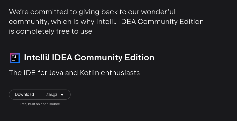 Aufforderung für den Download der IDEA Community Edition